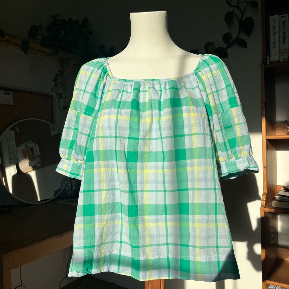 Free Assembly Green Plaid Blouse